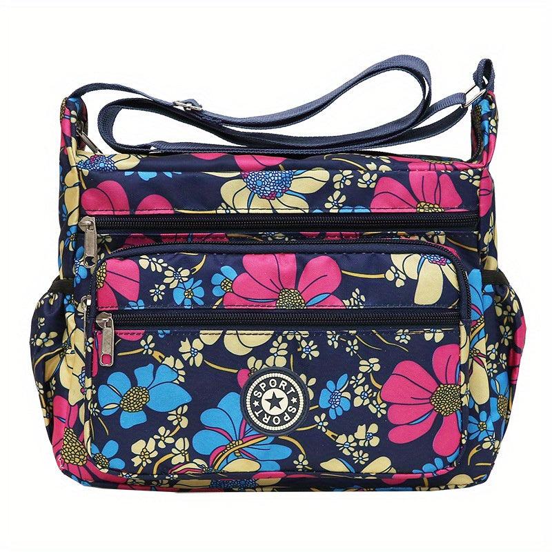 Floral Pattern Crossbody Bag Nylon Shoulder Bag Women's Zipper Purse