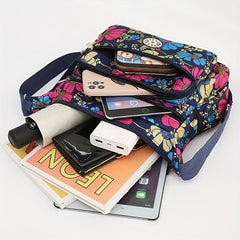 Floral Pattern Crossbody Bag Nylon Shoulder Bag Women's Zipper Purse