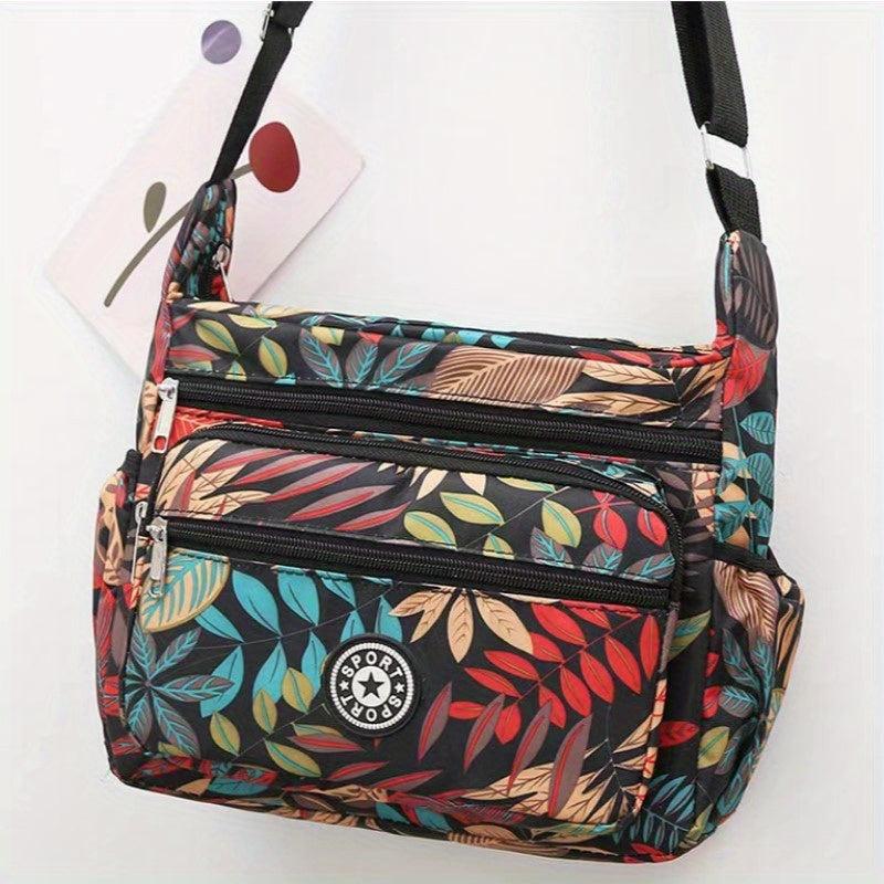 Floral Pattern Crossbody Bag Nylon Shoulder Bag Women's Zipper Purse