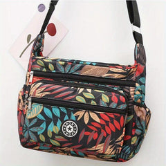 Floral Pattern Crossbody Bag Nylon Shoulder Bag Women's Zipper Purse