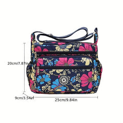 Floral Pattern Crossbody Bag Nylon Shoulder Bag Women's Zipper Purse