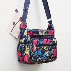 Floral Pattern Crossbody Bag Nylon Shoulder Bag Women's Zipper Purse