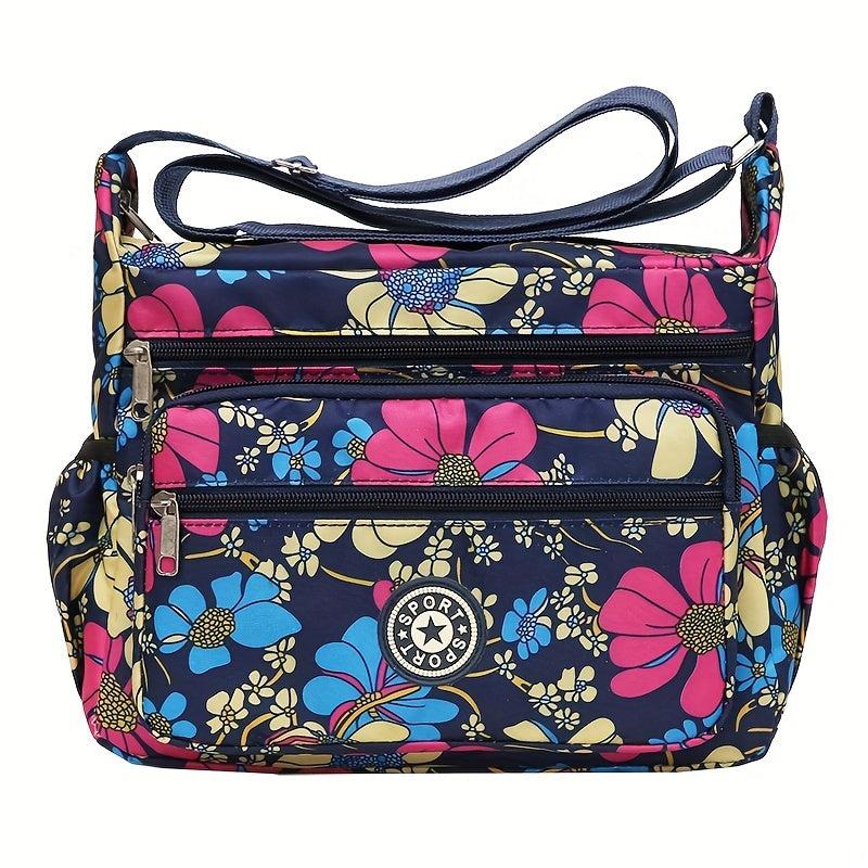 Floral Pattern Crossbody Bag Nylon Shoulder Bag Women's Zipper Purse