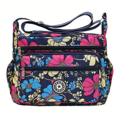 Floral Pattern Crossbody Bag Nylon Shoulder Bag Women's Zipper Purse
