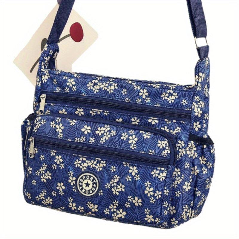 Floral Pattern Crossbody Bag Nylon Shoulder Bag Women's Zipper Purse