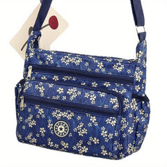 Floral Pattern Crossbody Bag Nylon Shoulder Bag Women's Zipper Purse