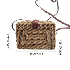 Rattan Woven Box Crossbody Bag Boho Style Square Beach Bag
