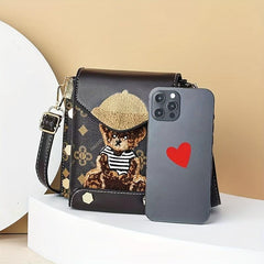 Plush Bear Crossbody Bag Mini Flap Purse Phone Bag 7 Inch