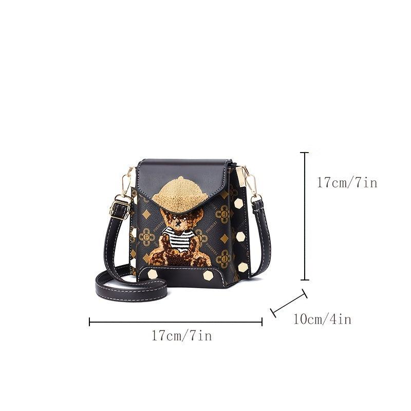 Plush Bear Crossbody Bag Mini Flap Purse Phone Bag 7 Inch