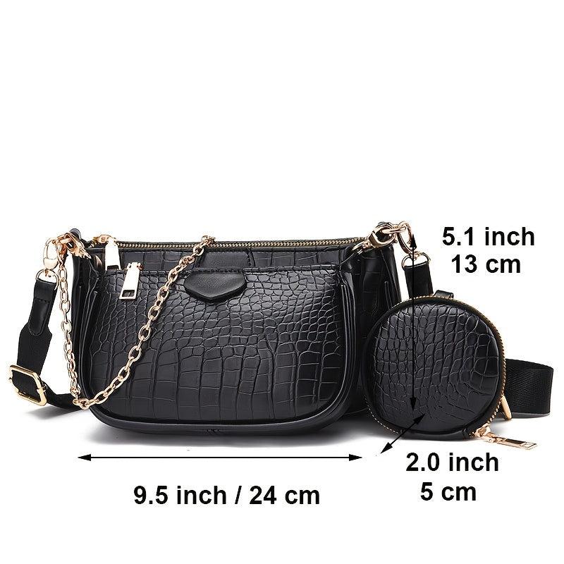Crocodile Pattern Crossbody Bag 3pcs Set