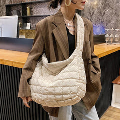 Quilted Crossbody Bag Padded Nylon Hobo Bag