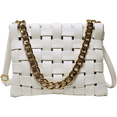 Braided Metal Chain Crossbody Bag PU Leather Textured Bag Purse