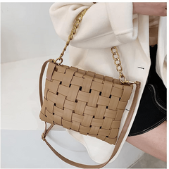 Braided Metal Chain Crossbody Bag PU Leather Textured Bag Purse