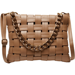Braided Metal Chain Crossbody Bag PU Leather Textured Bag Purse