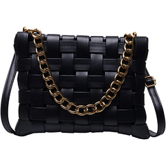 Braided Metal Chain Crossbody Bag PU Leather Textured Bag Purse