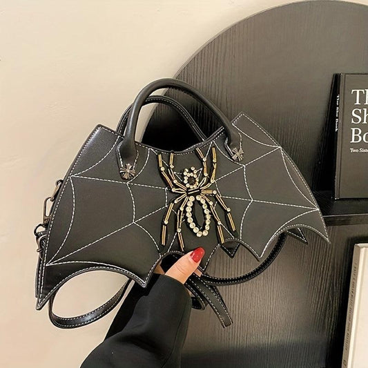 Spider & Cobweb Pattern Crossbody Bag Niche Bat Shaped Handbag