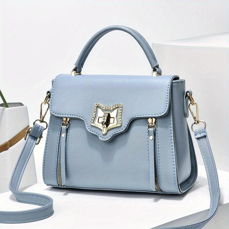 Square Handbag Turn Lock Flap Crossbody Bag