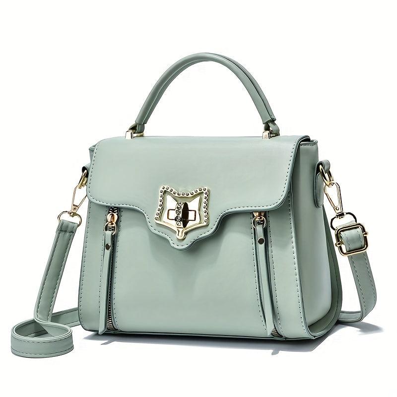 Square Handbag Turn Lock Flap Crossbody Bag