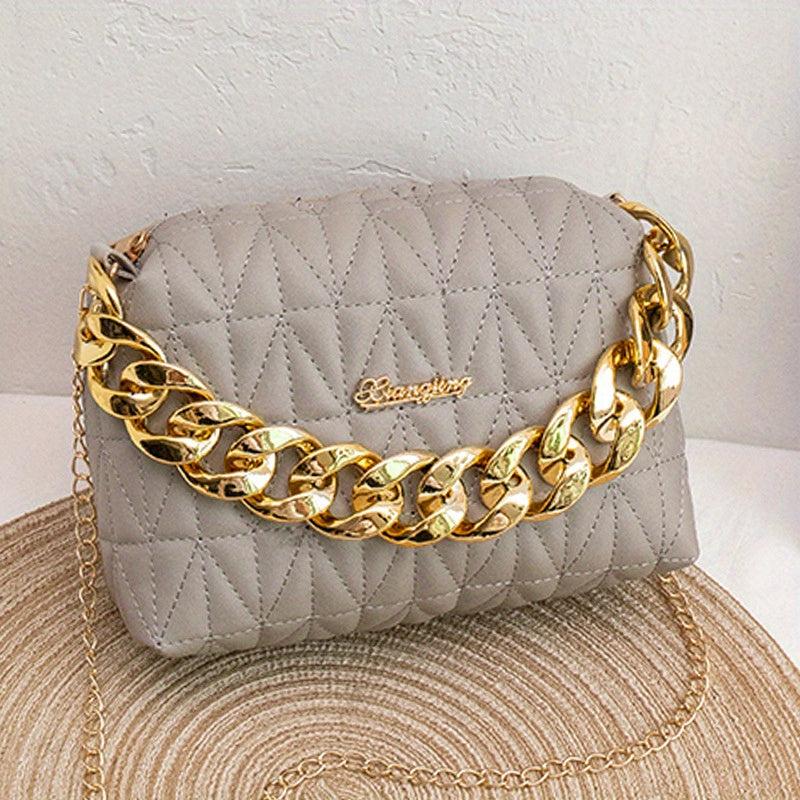 Argyle Quilted Chain Crossbody Bag Women's PU Leather Square Purse