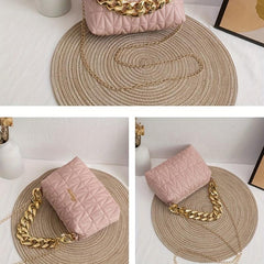 Argyle Quilted Chain Crossbody Bag Women's PU Leather Square Purse