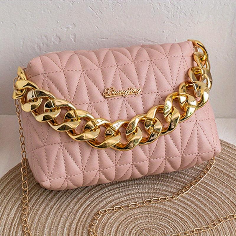 Argyle Quilted Chain Crossbody Bag Women's PU Leather Square Purse