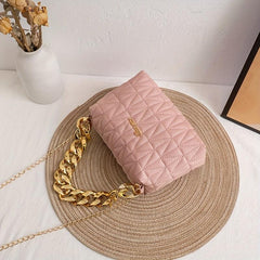 Argyle Quilted Chain Crossbody Bag Women's PU Leather Square Purse