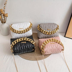 Argyle Quilted Chain Crossbody Bag Women's PU Leather Square Purse