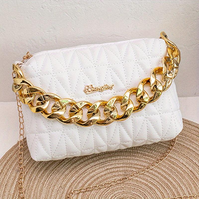 Argyle Quilted Chain Crossbody Bag Women's PU Leather Square Purse