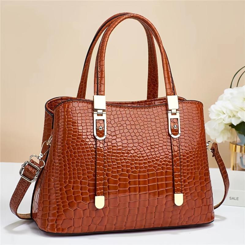 Crocodile Embossed Shoulder Handbag Women's Crossbody Purse