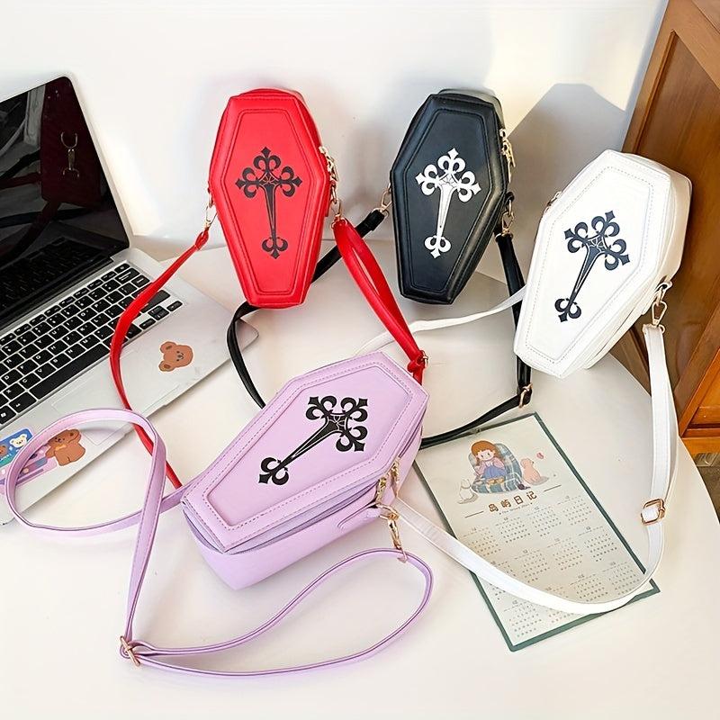 Gothic Crossbody Bags Y2K Style Coffin Shape Shoulder Bag