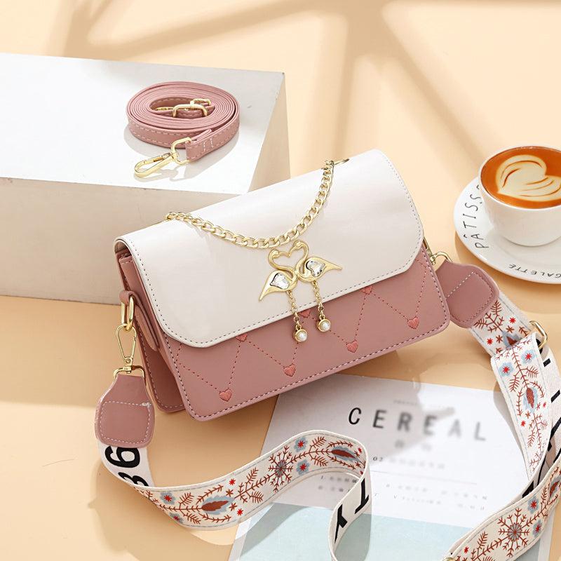 Embroidered Flap Crossbody Bag Chain Purse With Charm