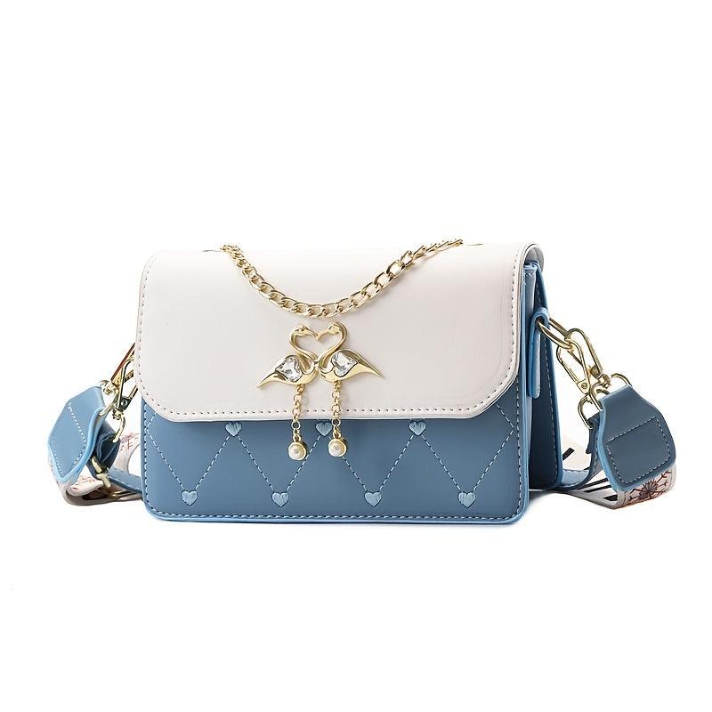 Embroidered Flap Crossbody Bag Chain Purse With Charm