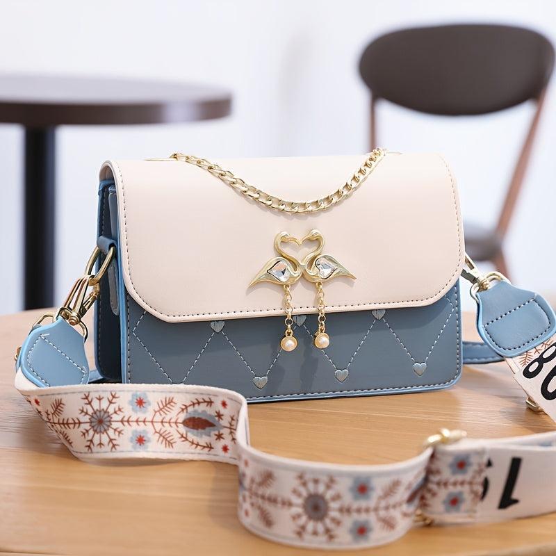 Embroidered Flap Crossbody Bag Chain Purse With Charm