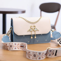 Embroidered Flap Crossbody Bag Chain Purse With Charm