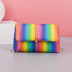 Niche Rainbow Square Flap Shoulder Bag With Tassel