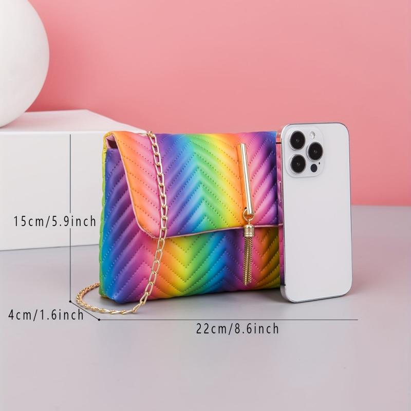 Niche Rainbow Square Flap Shoulder Bag With Tassel