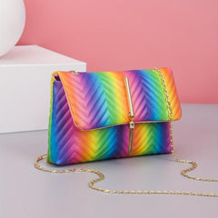 Niche Rainbow Square Flap Shoulder Bag With Tassel