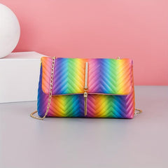 Niche Rainbow Square Flap Shoulder Bag With Tassel
