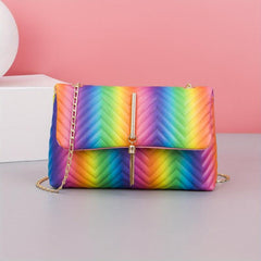 Niche Rainbow Square Flap Shoulder Bag With Tassel