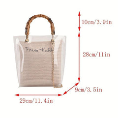 Clear Plastic Chain Strap Shoulder Bag Bamboo Handle Tote Handbag