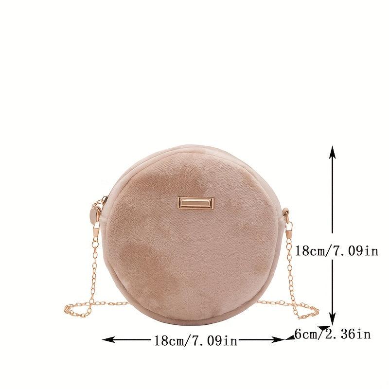 Mini Plush Crossbody Bag Round Shoulder Bag Women's Casual Handbag Purse
