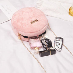 Mini Plush Crossbody Bag Round Shoulder Bag Women's Casual Handbag Purse