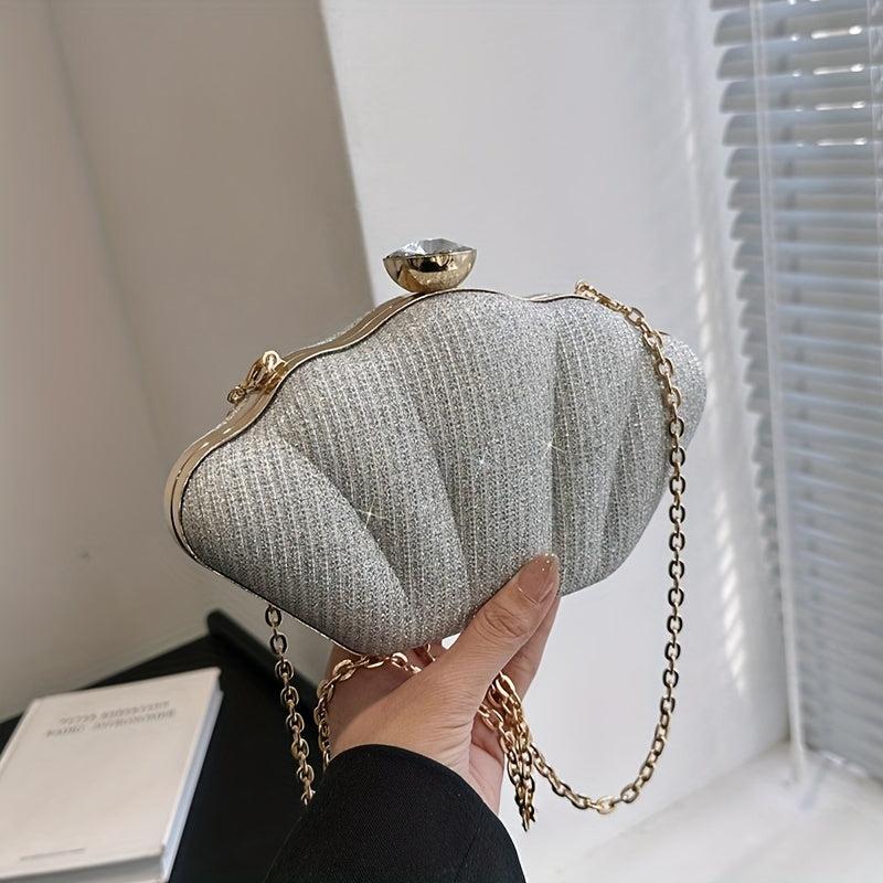 Glitter Shell Evening Bag Rhinestone Clutch Purse Chain Crossbody