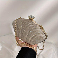 Glitter Shell Evening Bag Rhinestone Clutch Purse Chain Crossbody