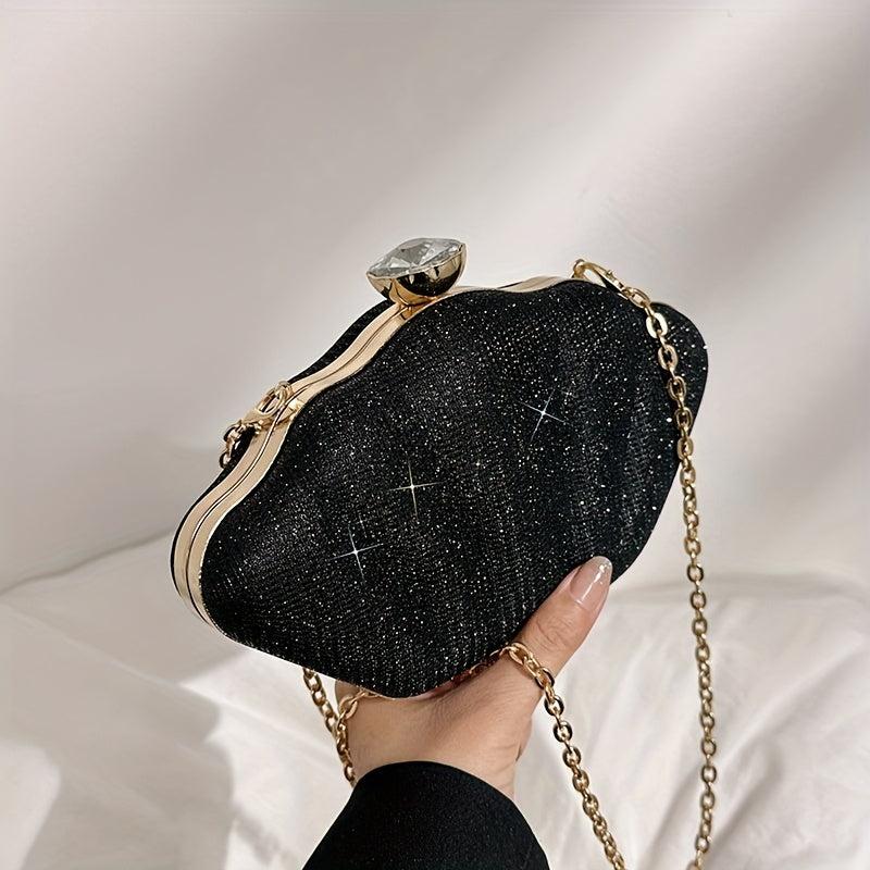 Glitter Shell Evening Bag Rhinestone Clutch Purse Chain Crossbody