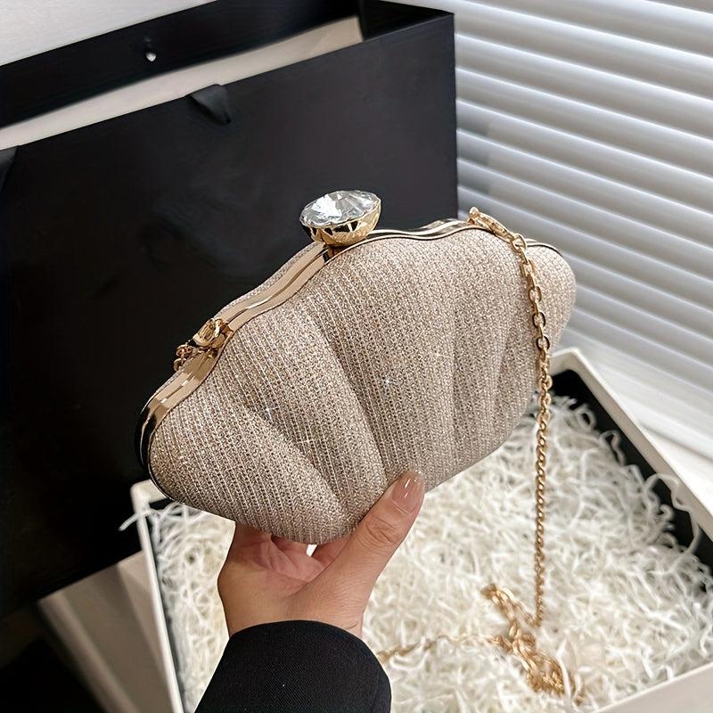 Glitter Shell Evening Bag Rhinestone Clutch Purse Chain Crossbody