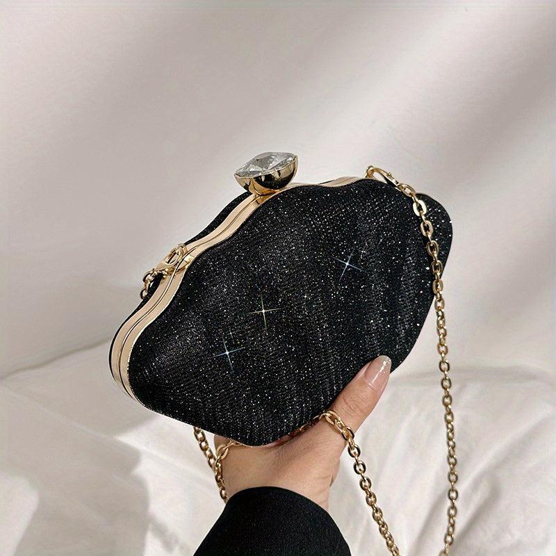 Glitter Shell Evening Bag Rhinestone Clutch Purse Chain Crossbody