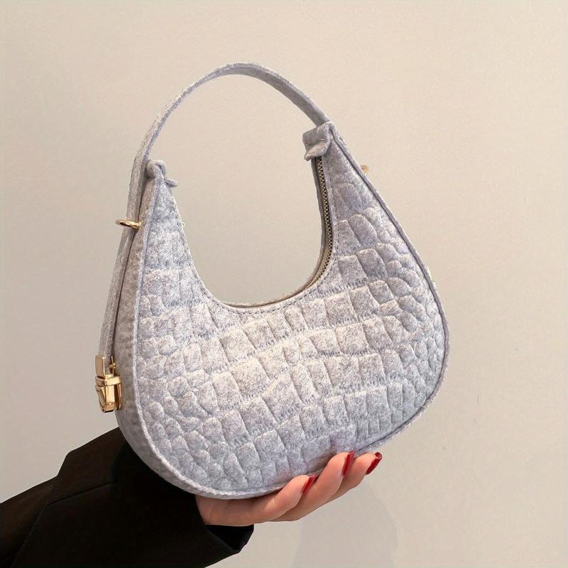 Crocodile Embossed Felt Handbag Vintage Hobo Bag Underarm Purse