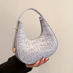Crocodile Embossed Felt Handbag Vintage Hobo Bag Underarm Purse