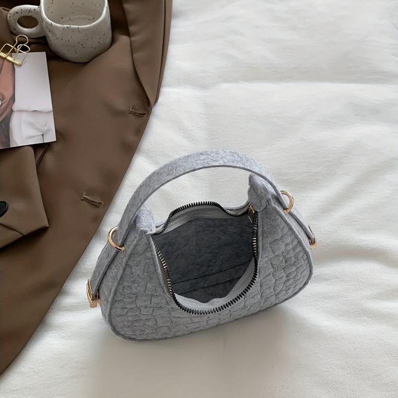 Crocodile Embossed Felt Handbag Vintage Hobo Bag Underarm Purse